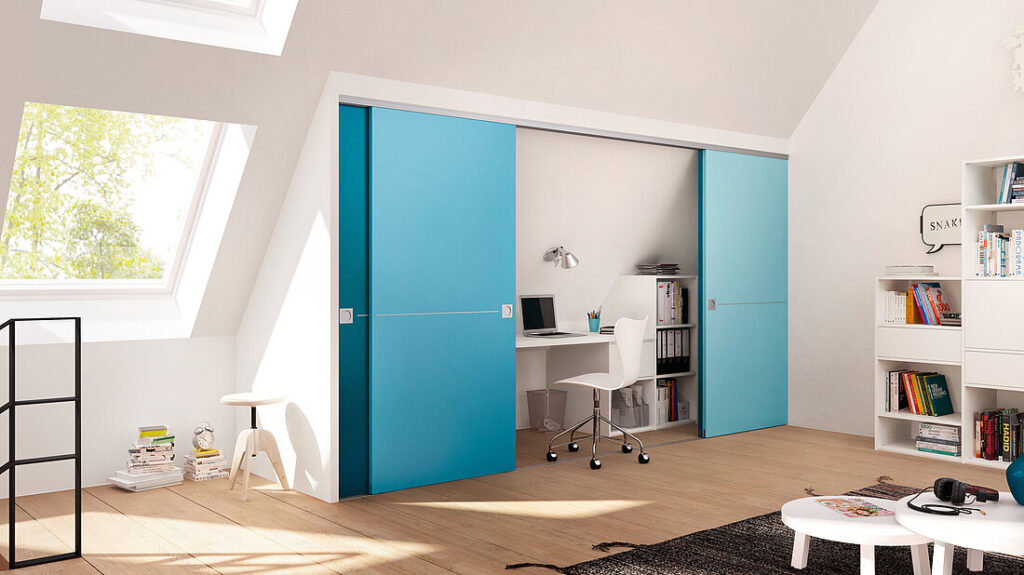 Sloped ceiling wardrobe with office